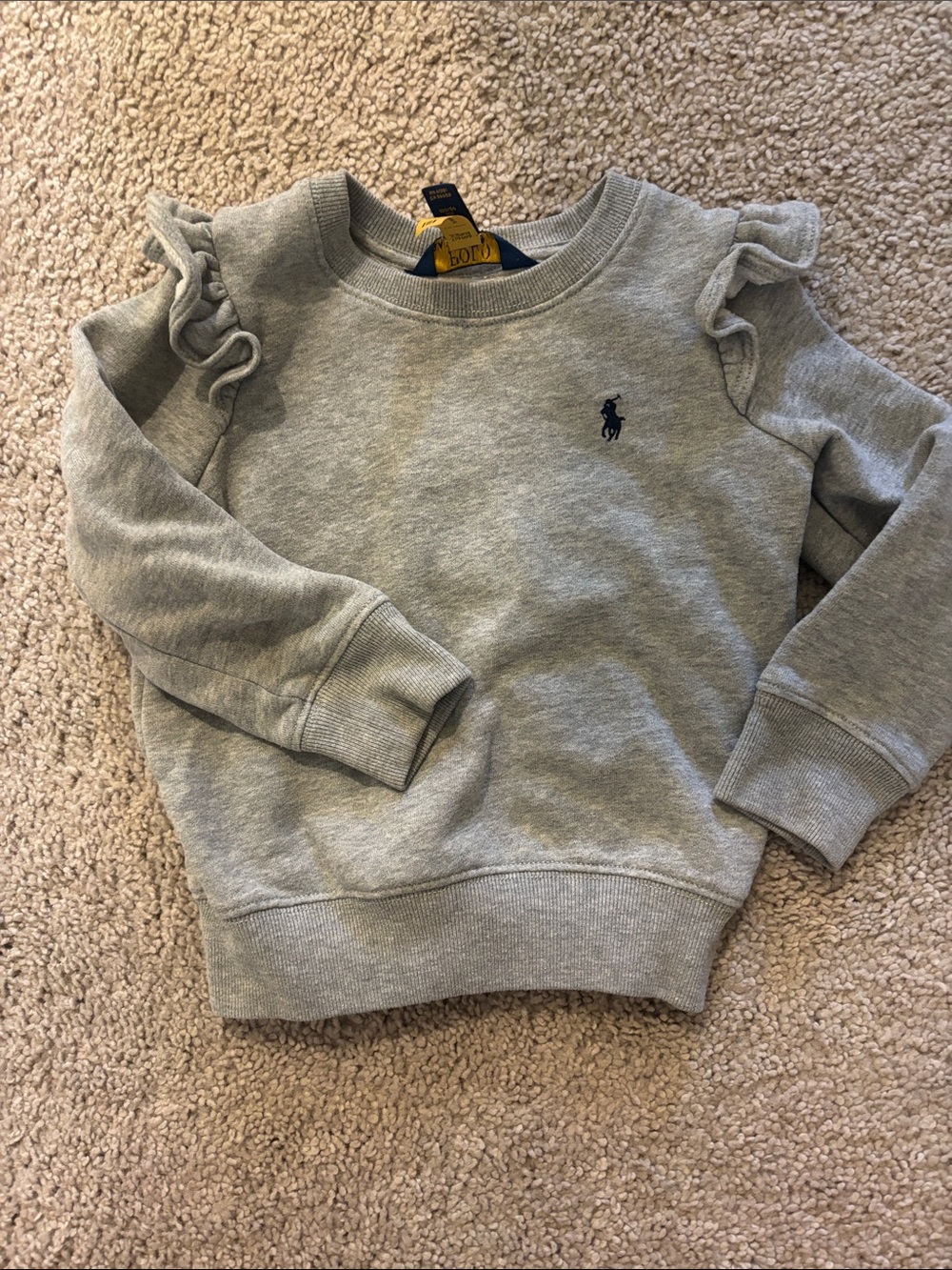 Ralph Lauren Light Gray Ruffle-Shoulder Sweatshirt with Navy Pony